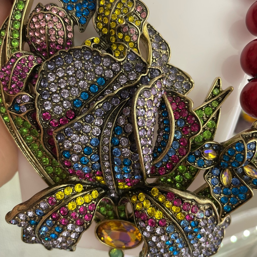 Multicolor Crystal Floral Statement Brooch and matching earrings.